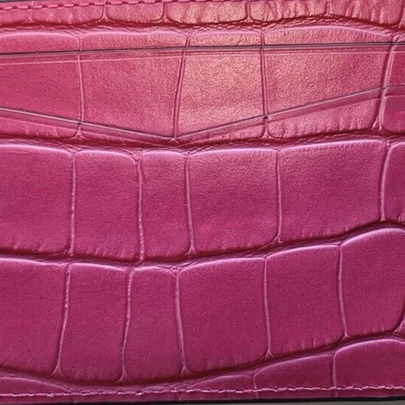 NEW Croc Embossed Leather Kate Spade Festive Pink Staci Small Slim Card Holder - Picture 6 of 13
